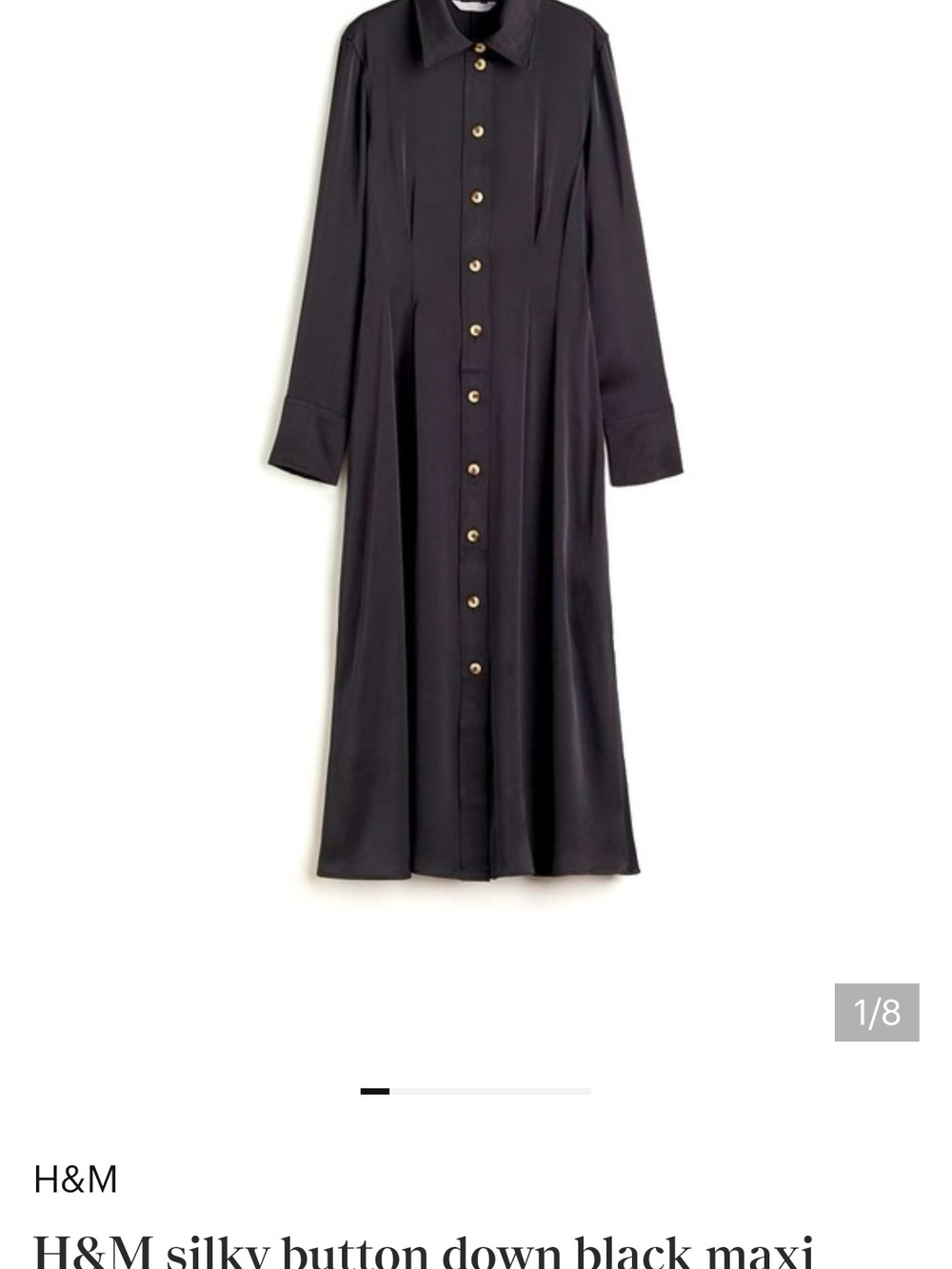 H&M Black Silky Button-Front Maxi Shirt Dress